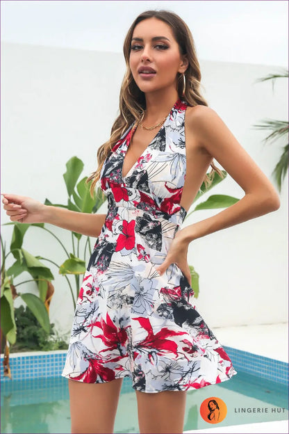 White Floral Damask V-neck Mini Dress - Lace Straps - s / Boho • Elegant • Everyday • Beingsun