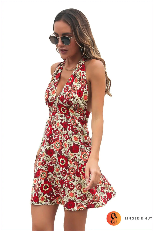 White Floral Damask V-Neck Mini Dress - Lace Straps