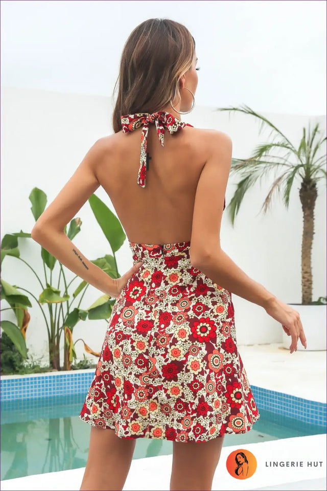 White Floral Damask V-Neck Mini Dress - Lace Straps