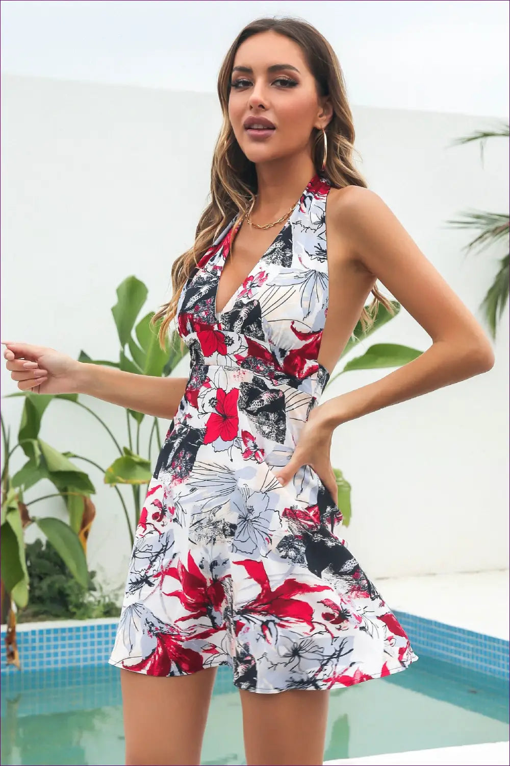White Floral Damask V-neck Mini Dress - Lace Straps - Boho • Elegant • Everyday • Beingsun