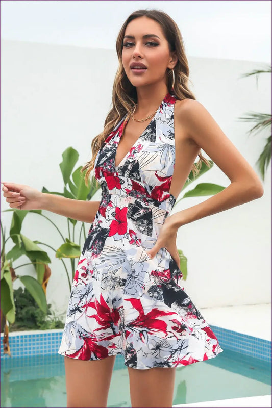 White Floral Damask V-neck Mini Dress - Lace Straps - Boho • Elegant • Everyday • Beingsun