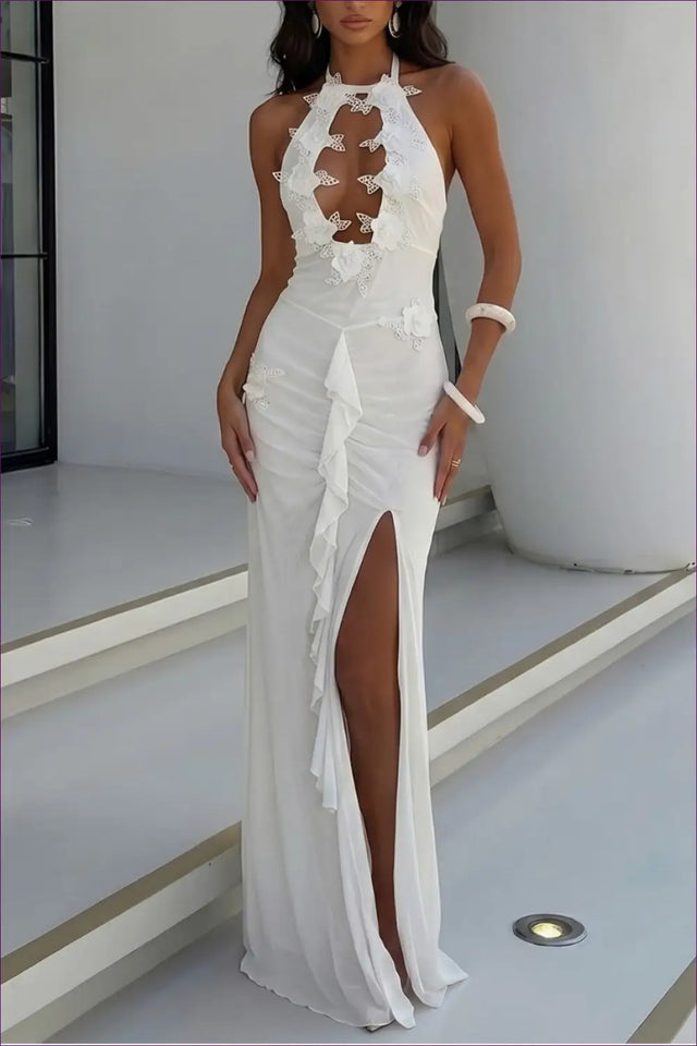 White Floral Lace Cutout Evening Dress - Spotlight Moment