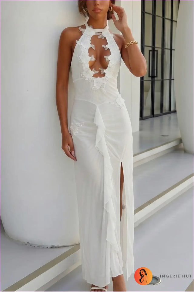 White Floral Lace Cutout Evening Dress - Spotlight Moment