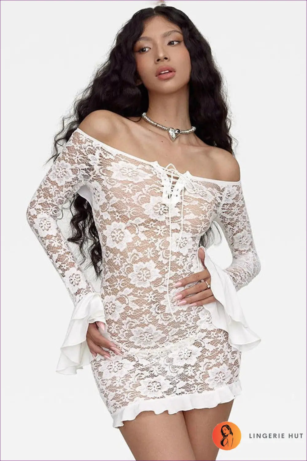 White Floral Lace Off-shoulder Mini Dress - Romantic Elegance For Date Night, Dress, Glamour, Honeymoon, Lace