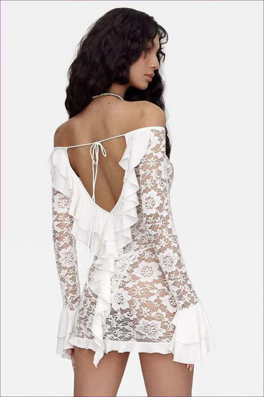 White Floral Lace Off-shoulder Mini Dress - Romantic Elegance For Date Night, Dress, Glamour, Honeymoon, Lace