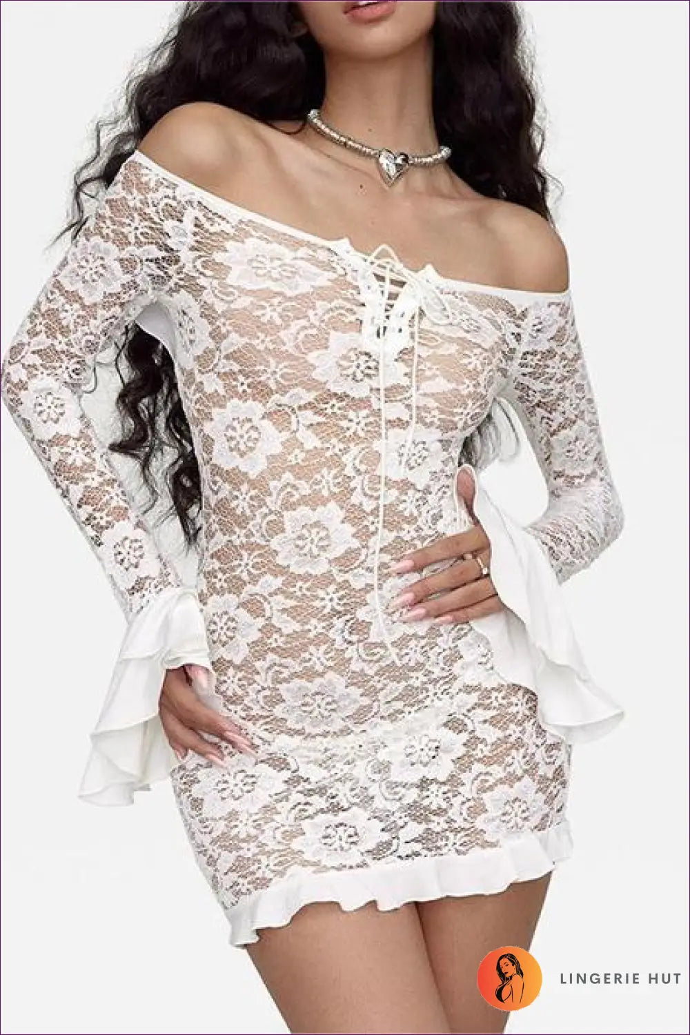 White Floral Lace Off-shoulder Mini Dress - Romantic Elegance For Date Night, Dress, Glamour, Honeymoon, Lace