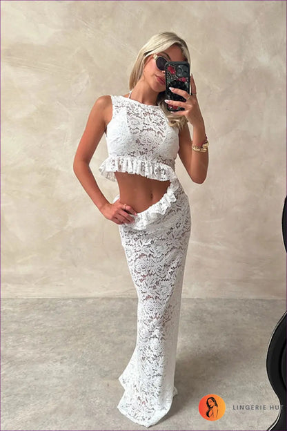 White Lace Co-ord Set - Luxe Bohemian Glam for Bridal, co Ord, Glamour, Honeymoon,