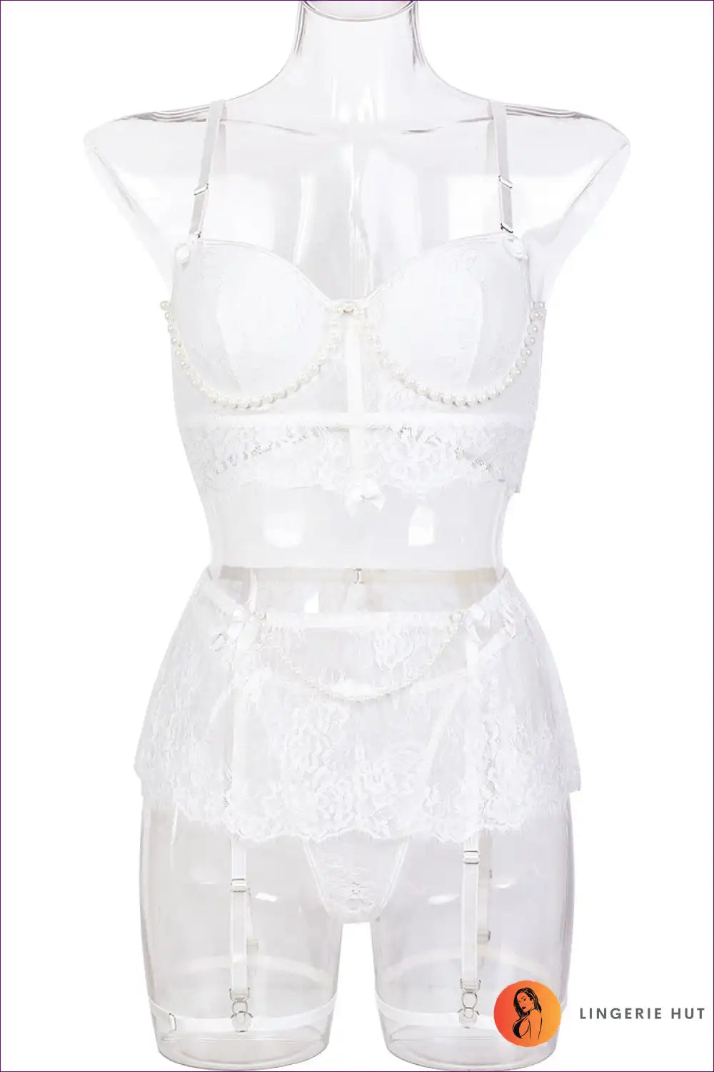 White Lace Lingerie Set with Pearls – Romantic & Alluring for Boudoir, Bra Set, Garter, Lace,