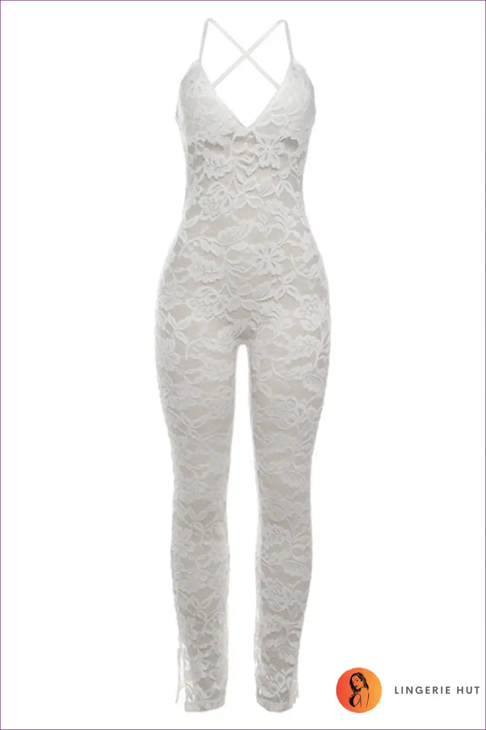 White Lace Sheer Jumpsuit - Bold & Beautiful Allure for Clubwear, Jumpsuit, Lace, Night Out, Sexy