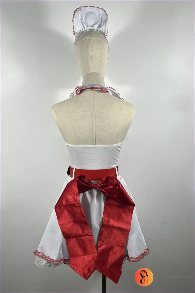 White Red Nurse Costume Mini Outfit with Cross Detail Set