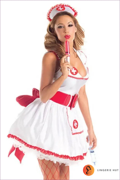 White Red Nurse Costume Mini Outfit with Cross Detail Set - m - Halloween • just in • Maid • Lingerie Hut