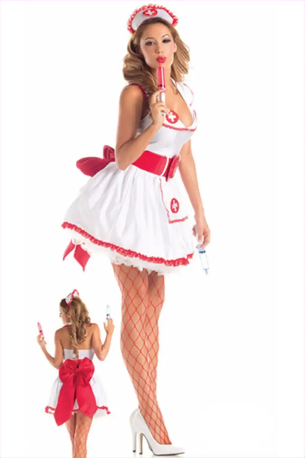 White Red Nurse Costume Mini Outfit with Cross Detail Set - Halloween • just in • Maid • Lingerie Hut