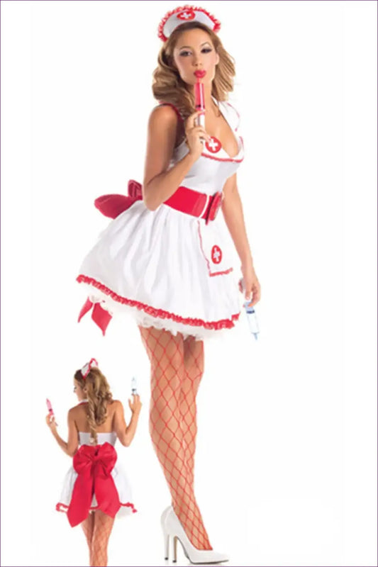 White Red Nurse Costume Mini Outfit with Cross Detail Set - Halloween • just in • Maid • Lingerie Hut