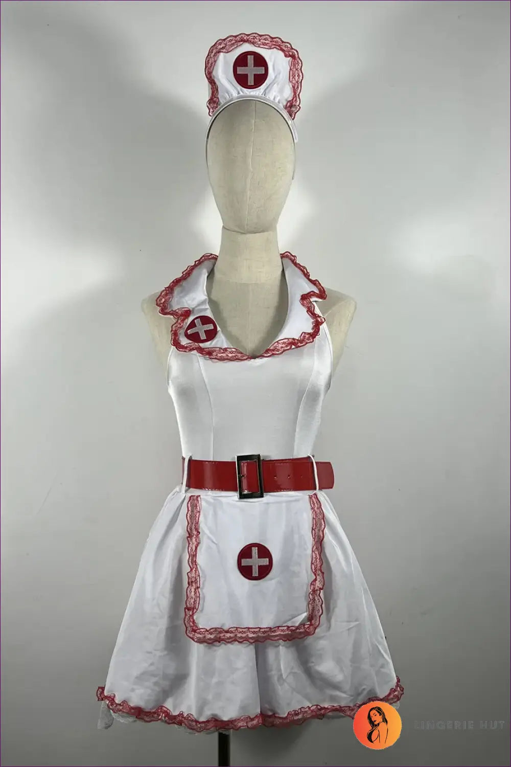 White Red Nurse Costume Mini Outfit with Cross Detail Set - Halloween • just in • Maid • Lingerie Hut