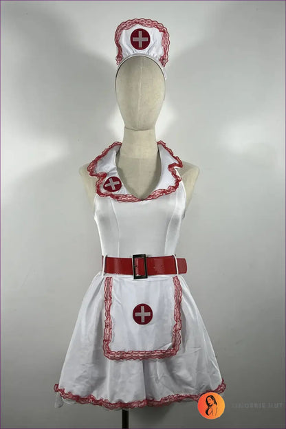 White Red Nurse Costume Mini Outfit with Cross Detail Set - Halloween • just in • Maid • Lingerie Hut