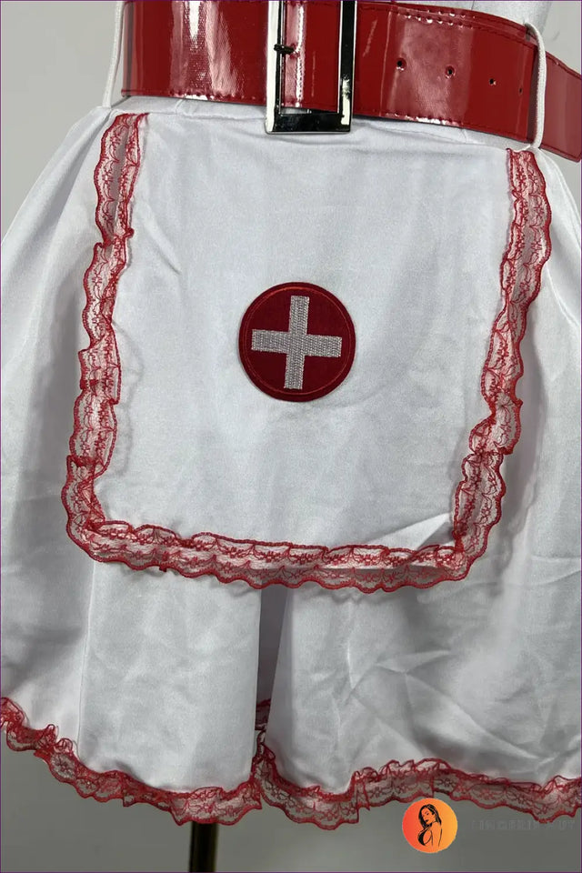 White Red Nurse Costume Mini Outfit with Cross Detail Set