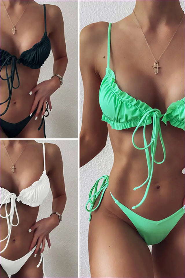 White Ruched Triangle Bikini with String-Tie Sides - Effortless Sun