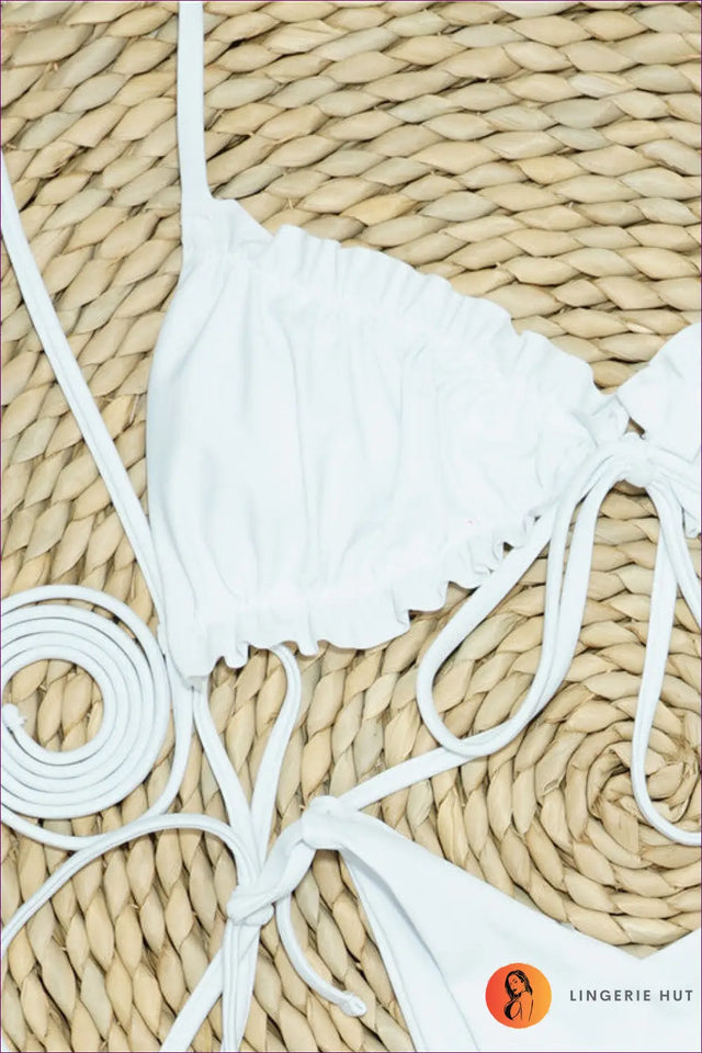 White Ruched Triangle Bikini with String-Tie Sides - Effortless Sun