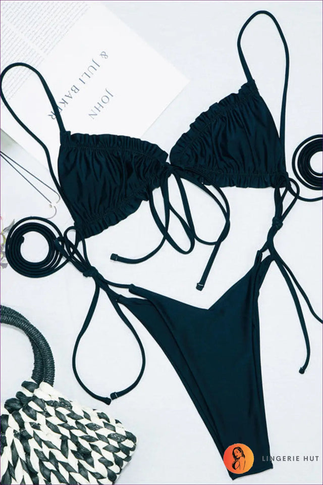 White Ruched Triangle Bikini with String-Tie Sides - Effortless Sun