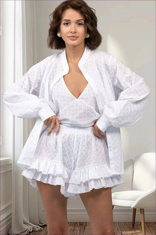 White Ruffled Playsuit Set - Garden Party Ready - One-pieces - Lingerie Hut - Bridal • co Ord • Cotton • Date Night