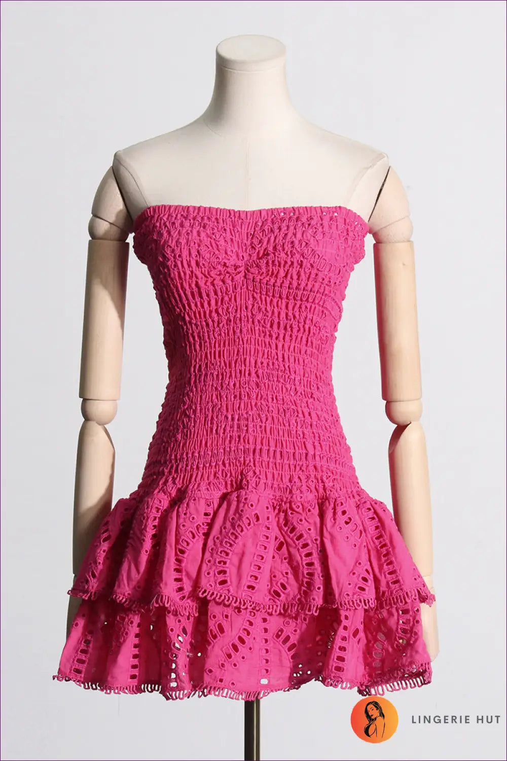 White Smocked Strapless Tiered Mini Dress - Embroidered - s / Coral Red - Boho • Elegant • just in • Bocas