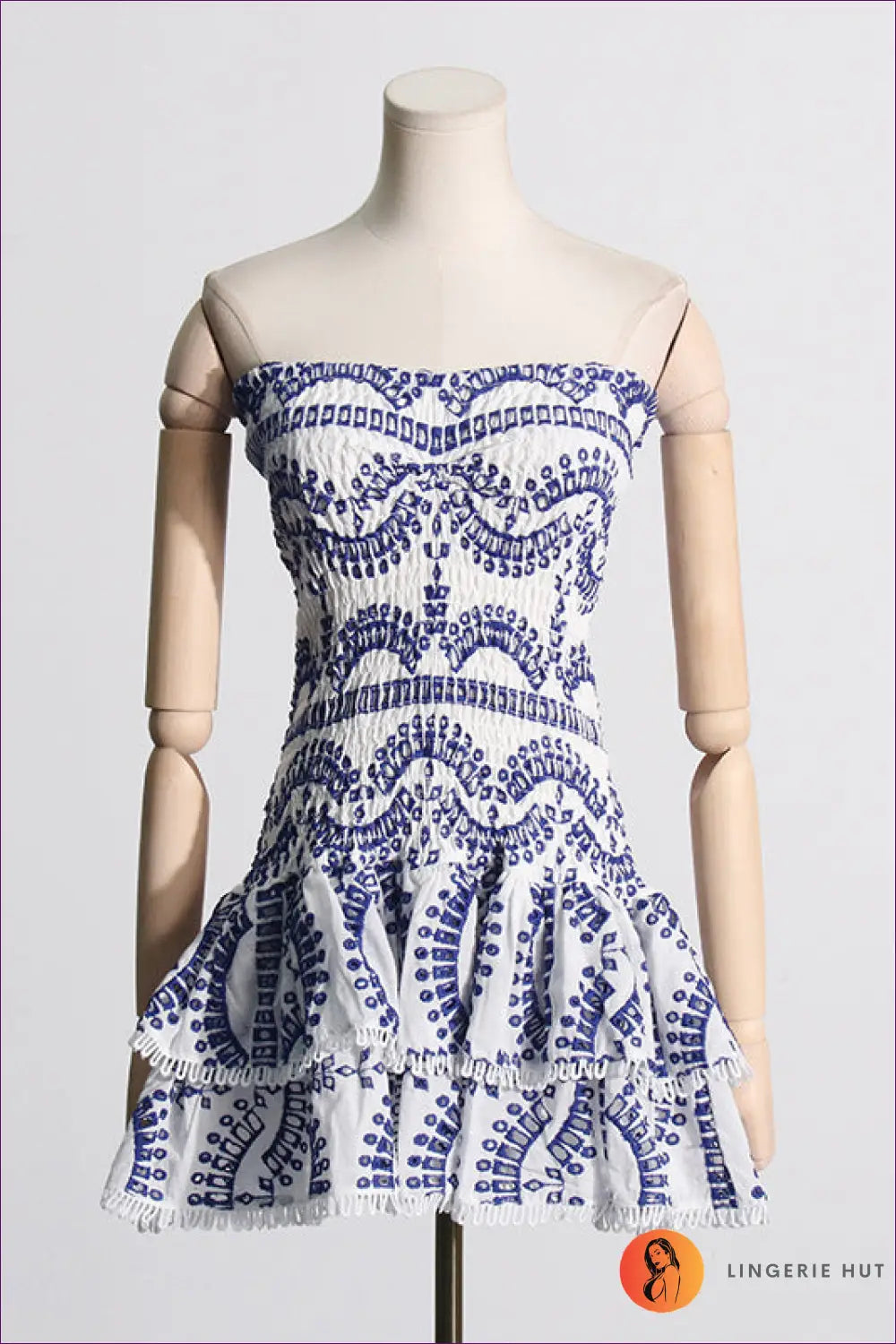 White Smocked Strapless Tiered Mini Dress - Embroidered - Boho • Elegant • just in • Bocas
