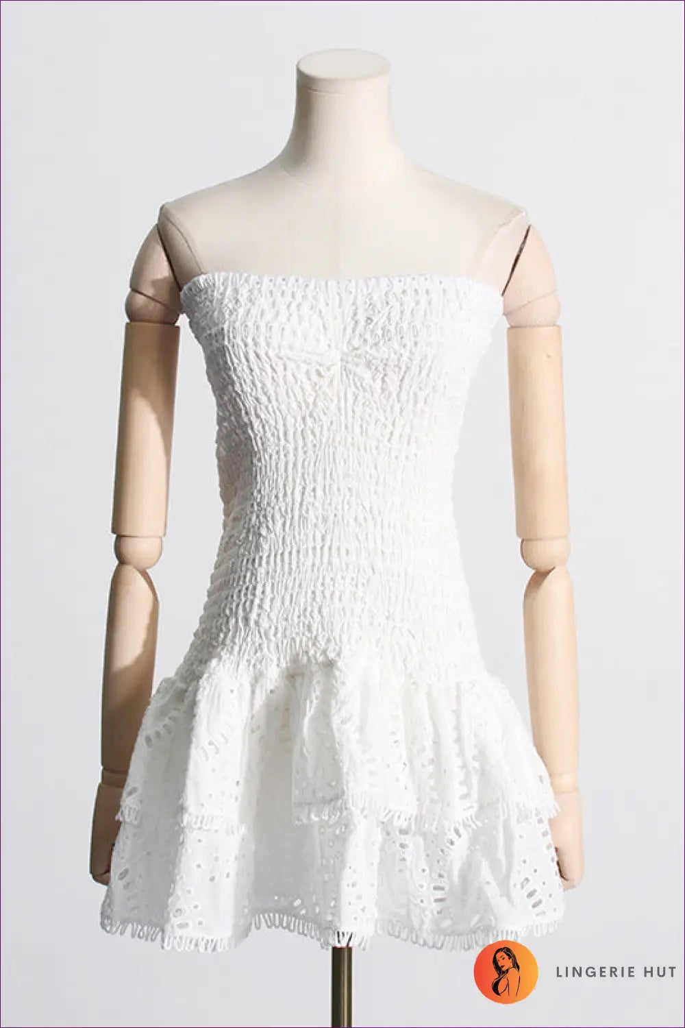 White Smocked Strapless Tiered Mini Dress - Embroidered - Boho • Elegant • just in • Bocas