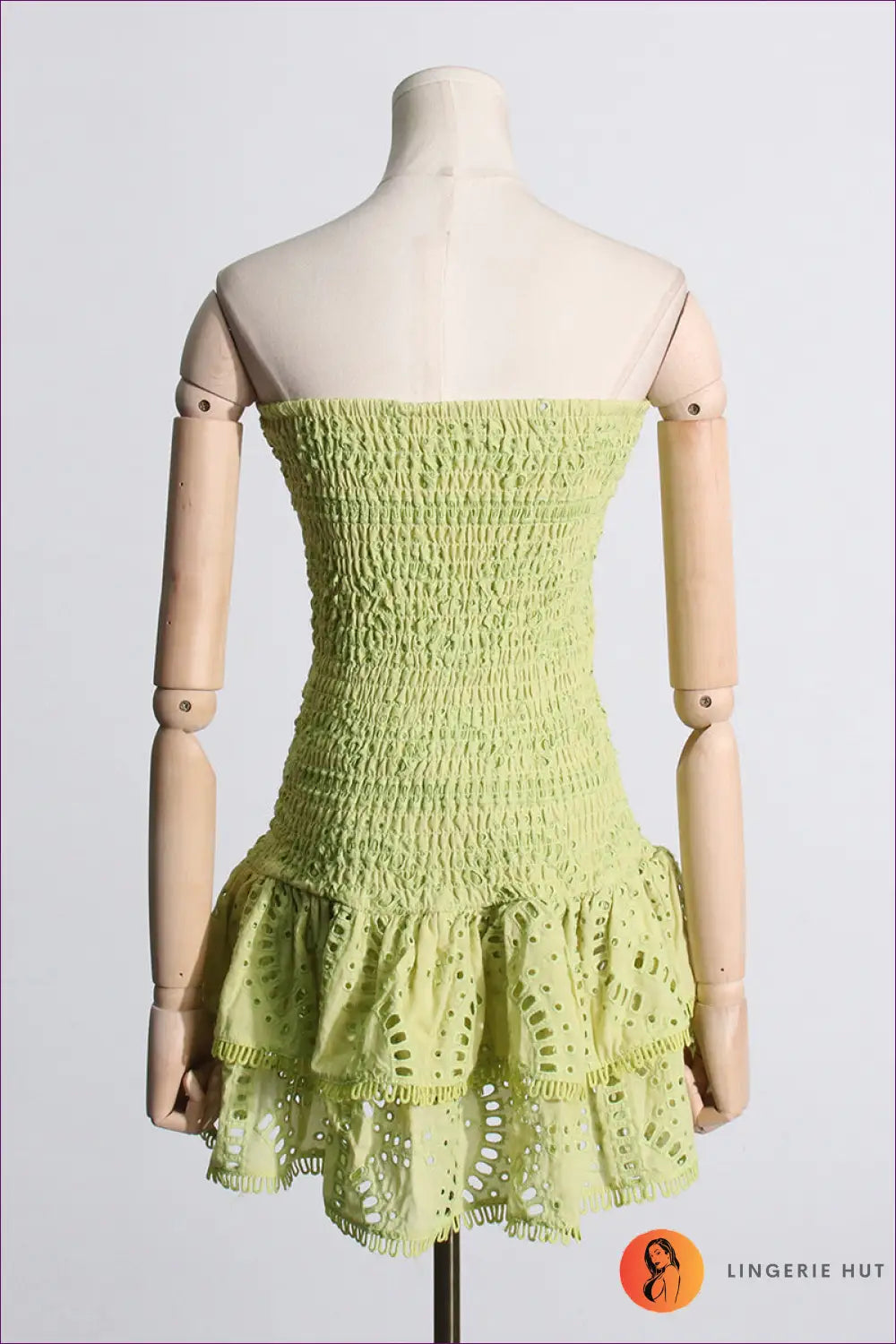 White Smocked Strapless Tiered Mini Dress - Embroidered - l / Green - Boho • Elegant • just in • Bocas