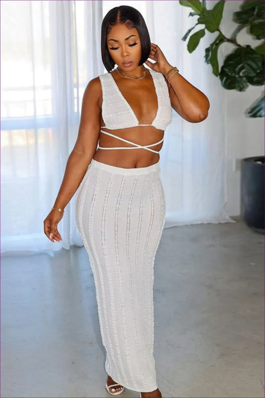 White Strappy Knit Co-ord Set - Effortless Chic For s