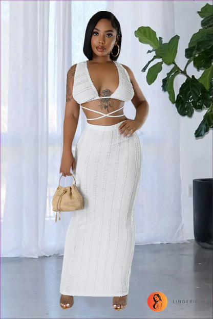 White Strappy Knit Co-ord Set - Effortless Chic For s