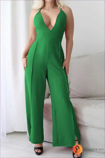 Wide Leg Jumpsuit with Deep V-neck - Effortless Summer Style for Casual, Everyday, Jumpsuit, just In, Party