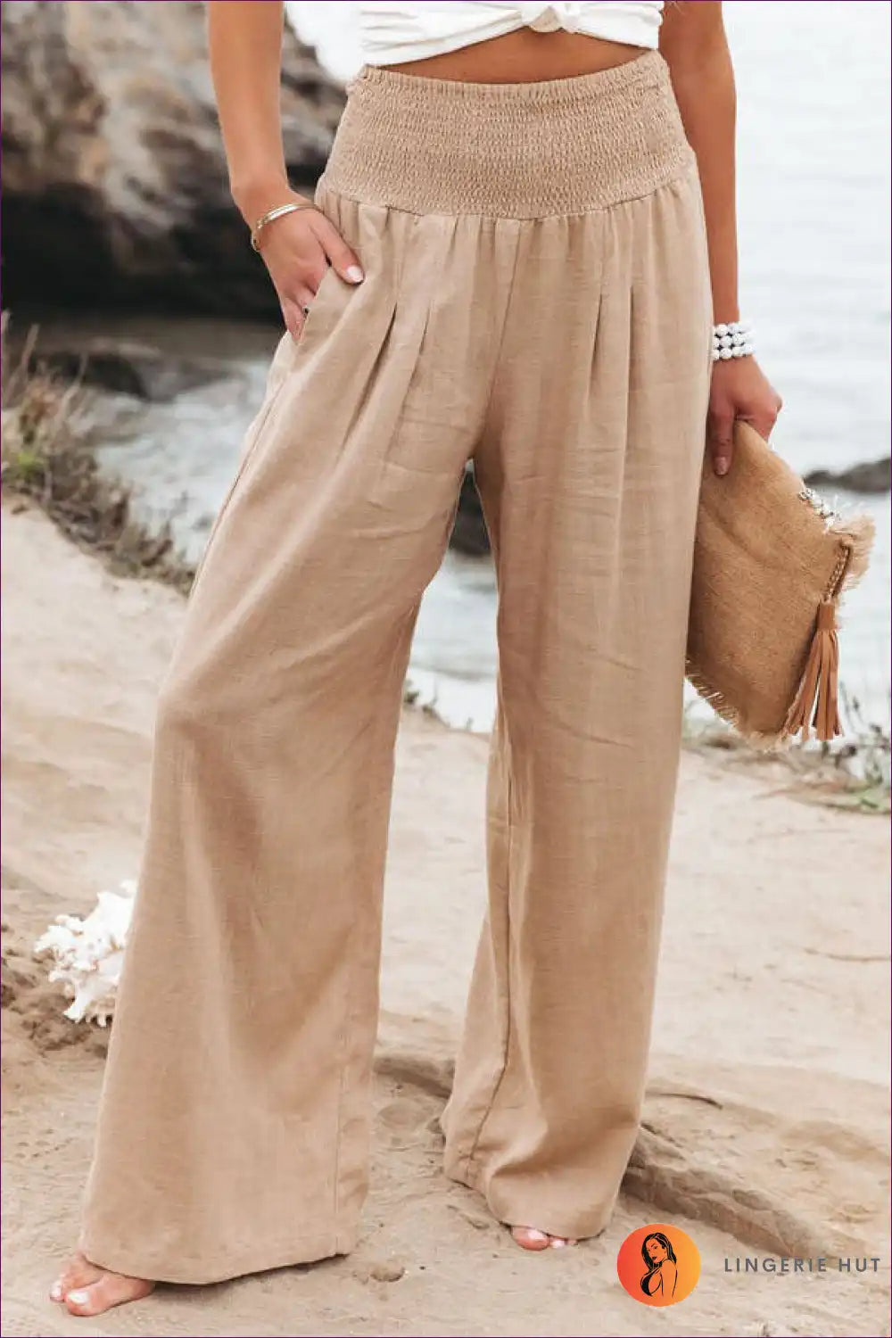 Wide-leg Trousers with Elastic Waist - Flowing Comfort for All Season, Autumn, Boho, Casual, Everyday