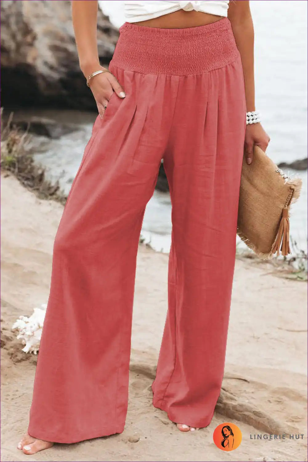 Wide-leg Trousers with Elastic Waist - Flowing Comfort for All Season, Autumn, Boho, Casual, Everyday