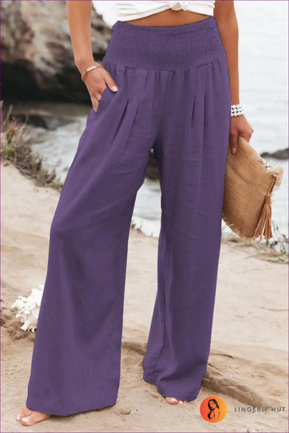 Wide-leg Trousers with Elastic Waist - Flowing Comfort for All Season, Autumn, Boho, Casual, Everyday
