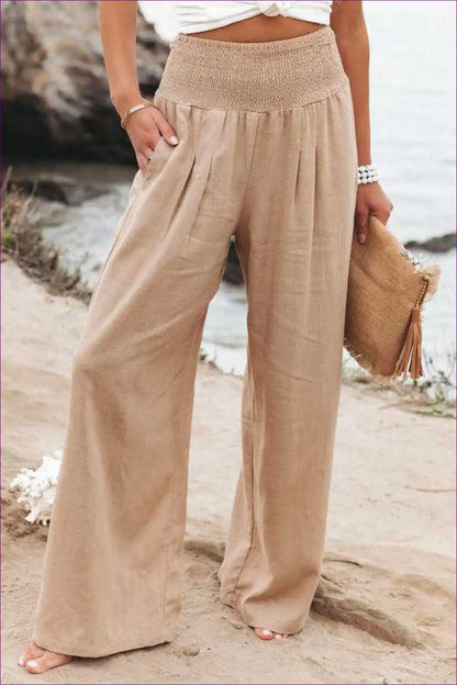 Wide-leg Trousers with Elastic Waist - Flowing Comfort for All Season, Autumn, Boho, Casual, Everyday