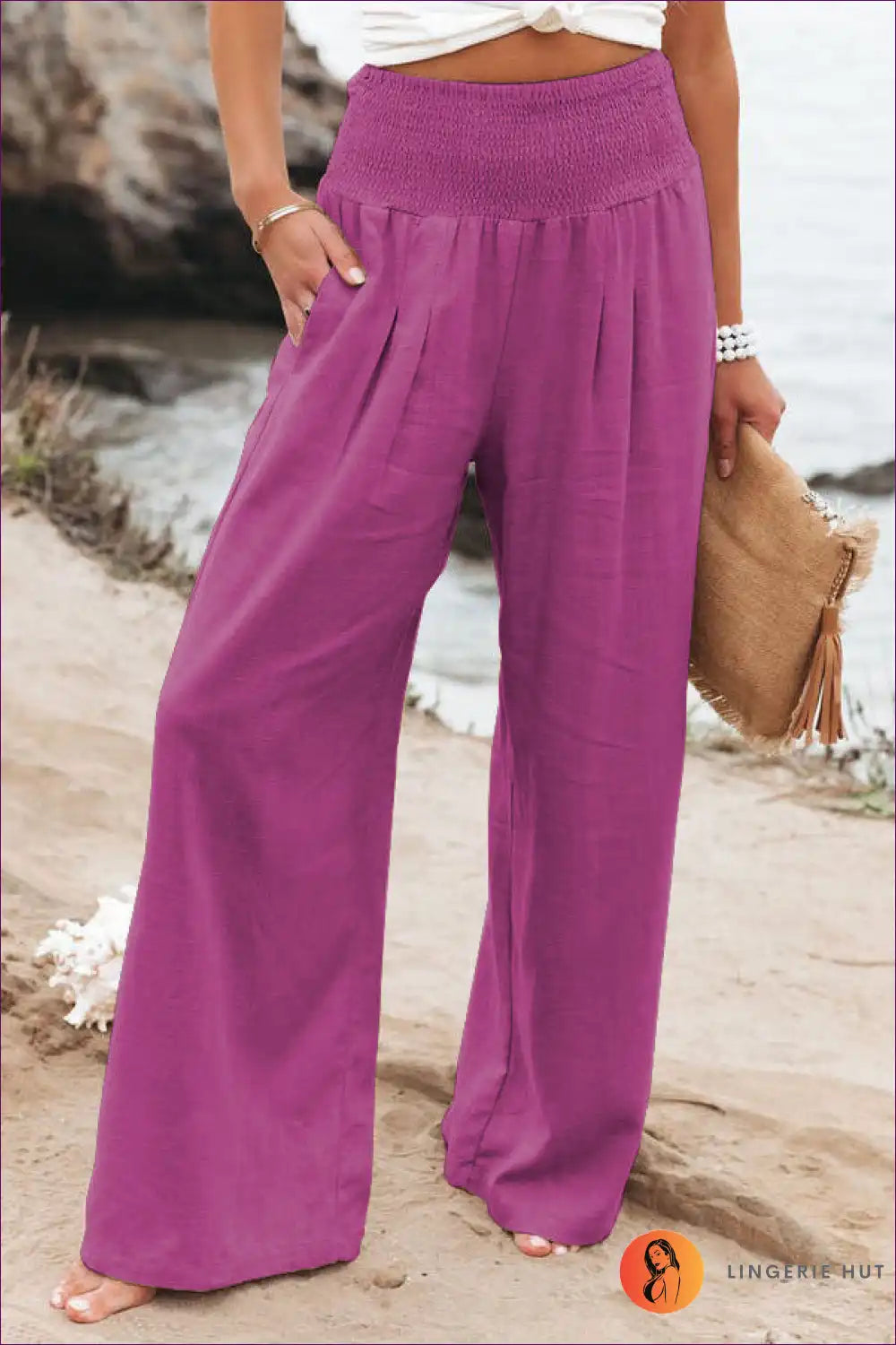 Wide-leg Trousers with Elastic Waist - Flowing Comfort for All Season, Autumn, Boho, Casual, Everyday