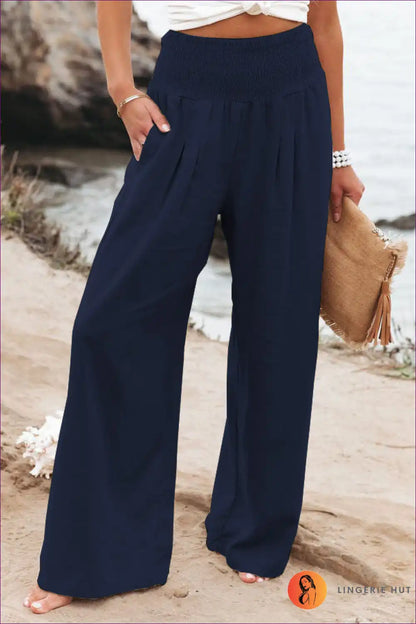 Wide-leg Trousers with Elastic Waist - Flowing Comfort for All Season, Autumn, Boho, Casual, Everyday
