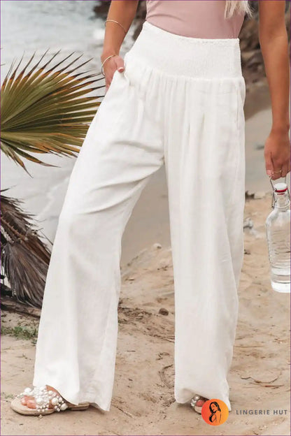 Wide-leg Trousers with Elastic Waist - Flowing Comfort for All Season, Autumn, Boho, Casual, Everyday
