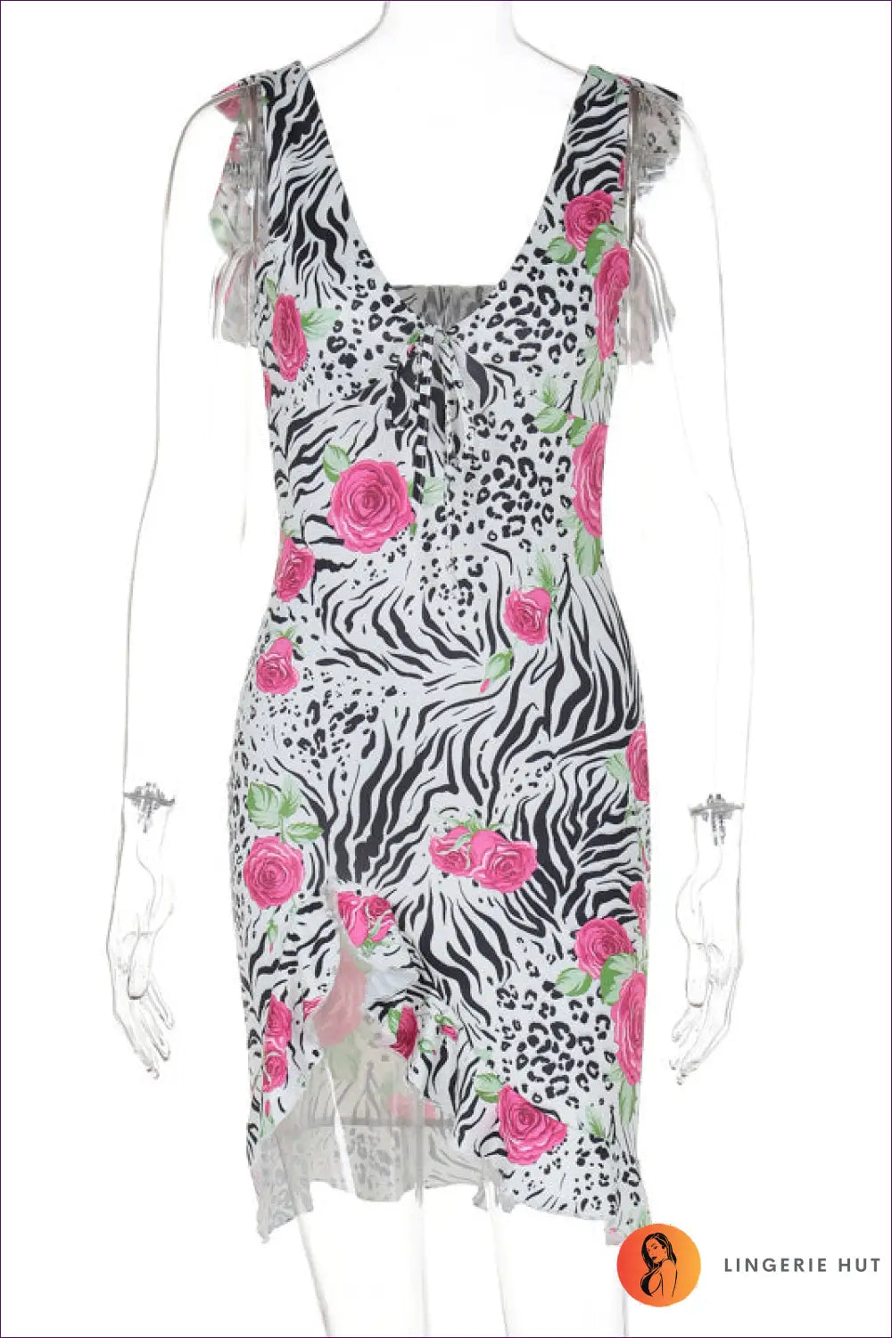 Wild Bloom Mini Dress - Daring Animal Print with Floral Flair for Animal, Bodycon, Clubwear, Dress, Glamour