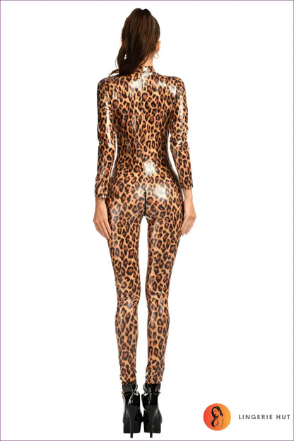 Wild Leopard Print Catsuit - Fierce and Fabulous for Animal, Catsuit, Clubwear, Glamour, Latex