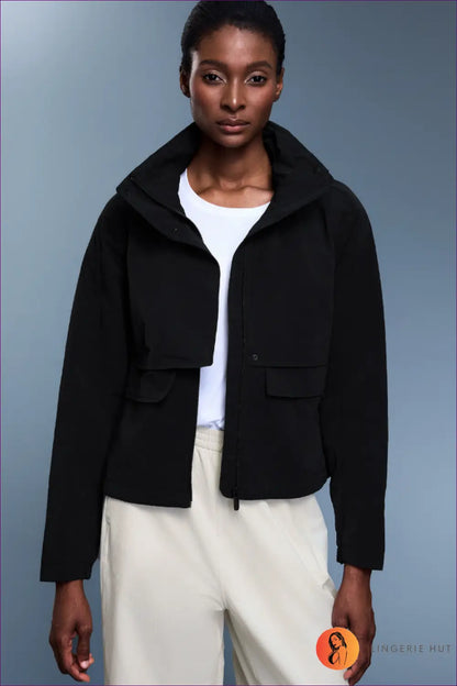 Windbreaker with Hood - Urban Adventure Ready - 4 / Black - Jacket - Lingerie Hut - Activewear • All Season • Autumn