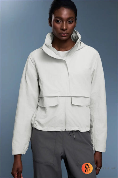 Windbreaker with Hood - Urban Adventure Ready - 4 / Bone White - Jacket - Lingerie Hut - Activewear • All Season