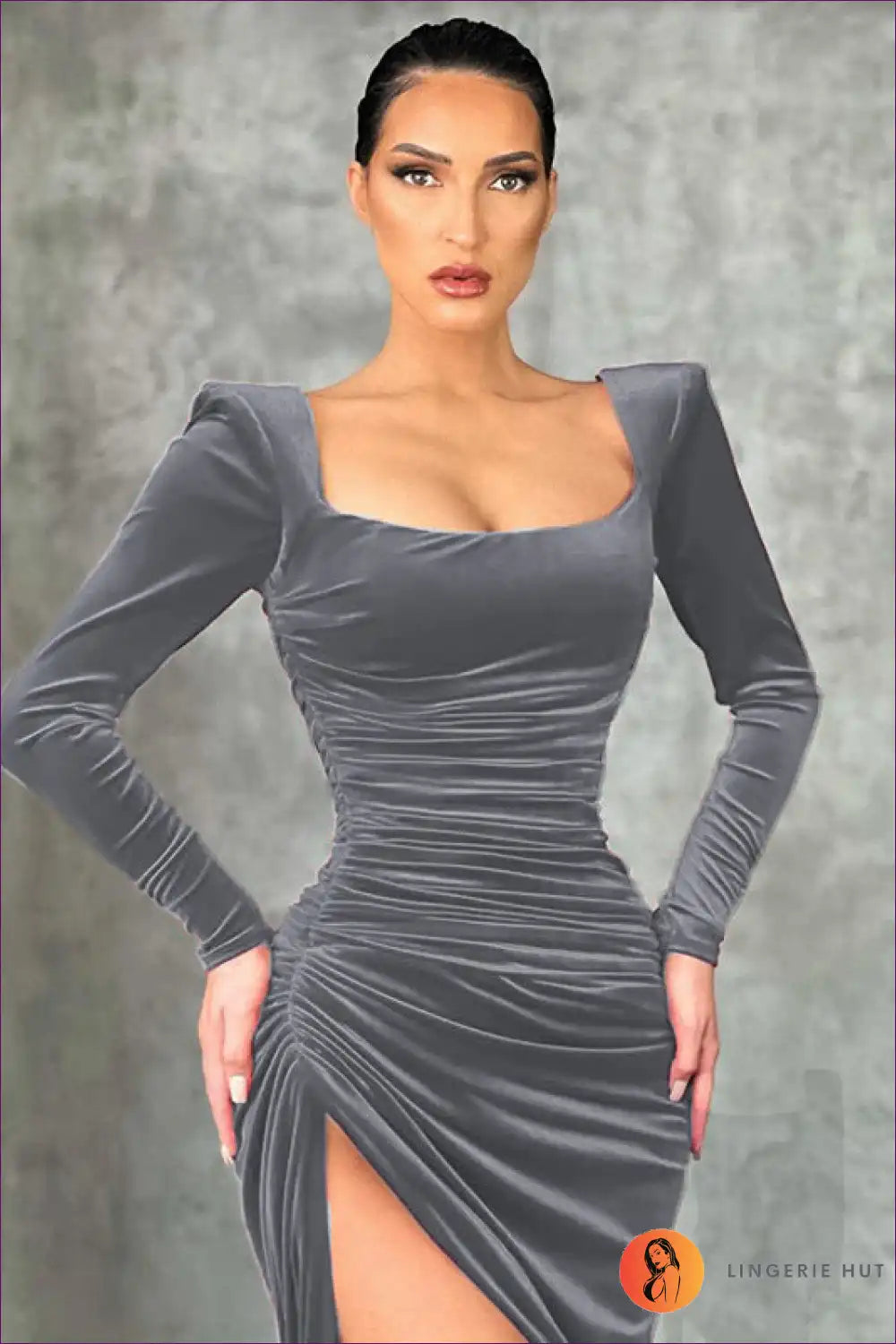 Step Into The Spotlight With Lingerie Hut’s Square Neck Fold Tuxedo Dress. Perfect For Formal Gatherings, This