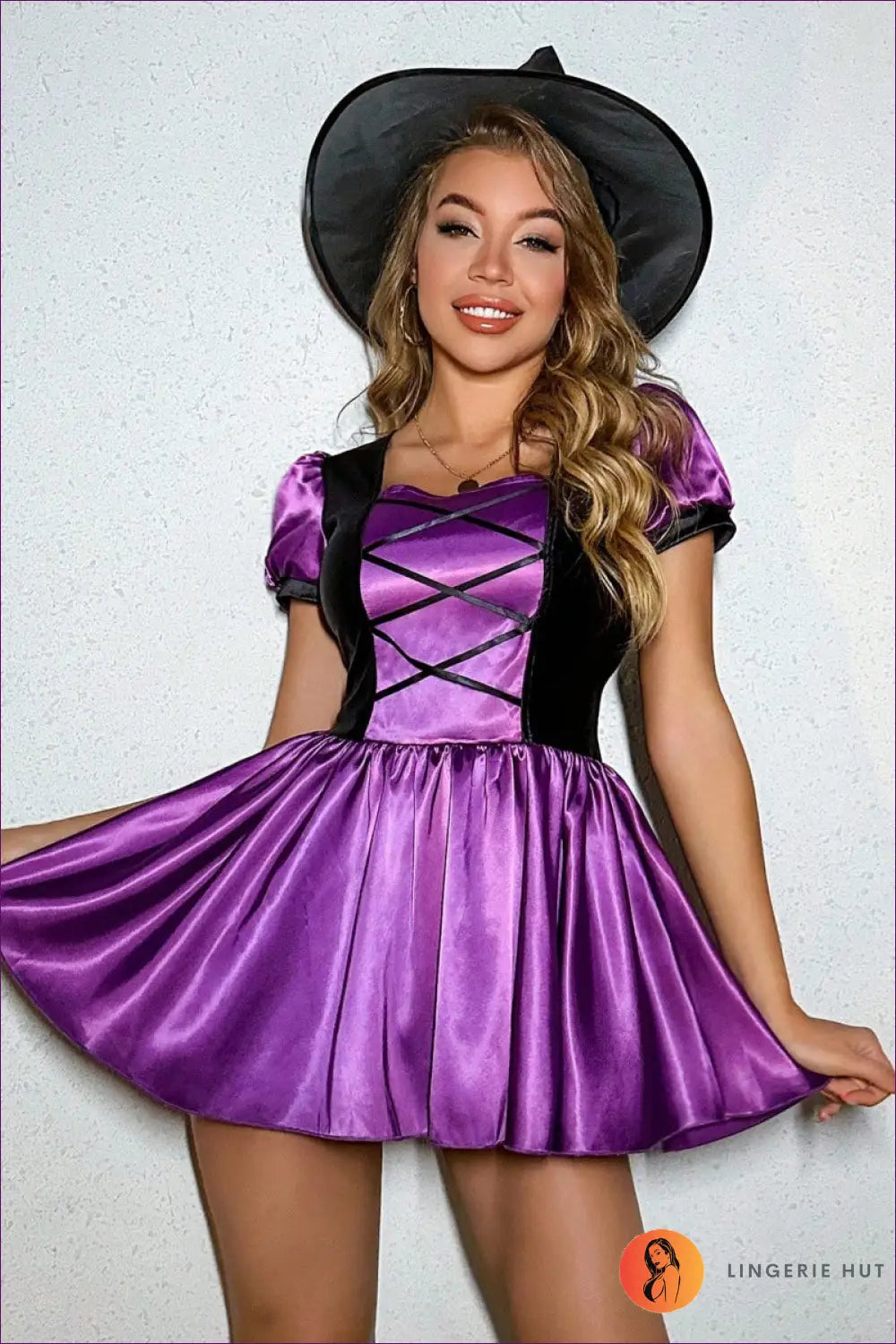 Purple Witch Costume with Crisscross Bodice - Spellbound Glamour - Halloween • just in • Night out • Party - Lingerie