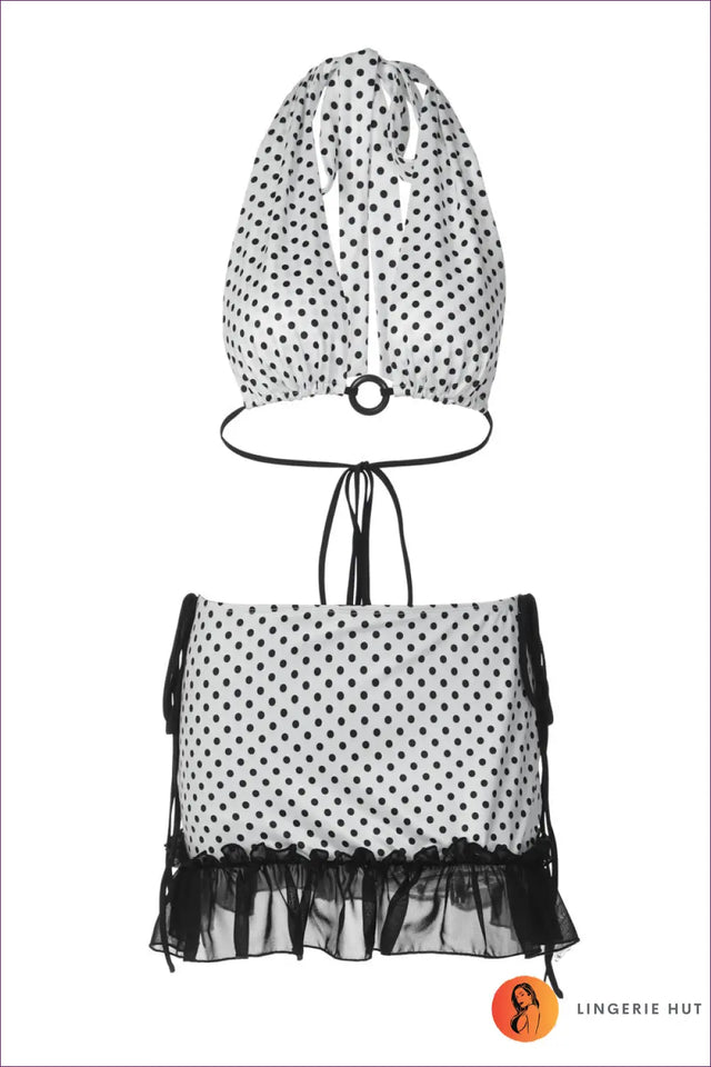 Polka Dot Bikini Skirt with Halter Ring - Retro Holiday