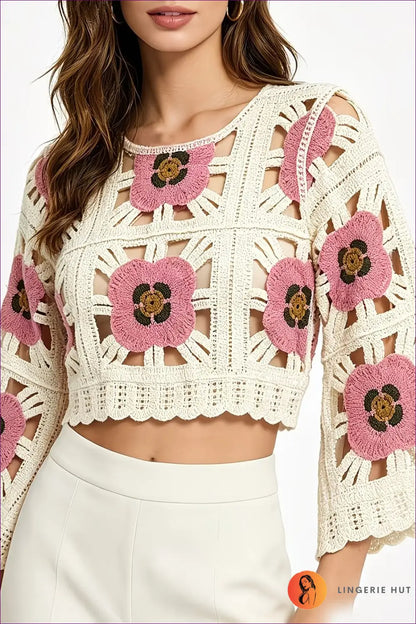 Crochet Crop Top with Floral Motifs - Festival Days - s / Red - Boho • Casual • Cover Up • Lingerie Hut