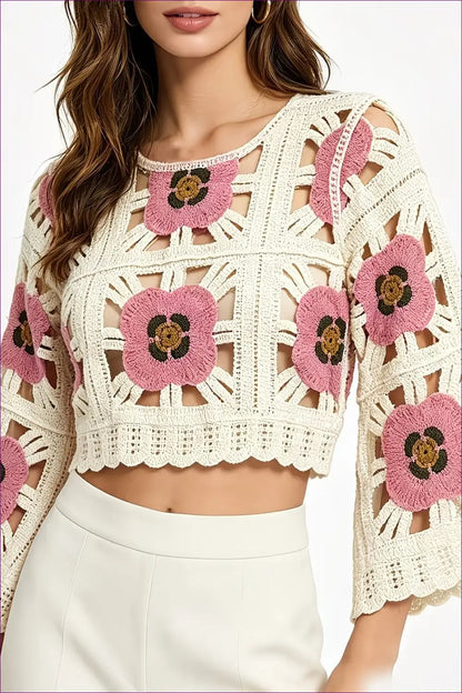 Crochet Crop Top with Floral Motifs - Festival Days - Boho • Casual • Cover Up • Lingerie Hut