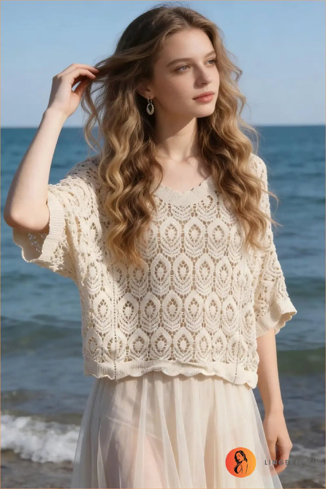 Knit V-Neck Top with Scalloped Sleeves - Holiday Ease
