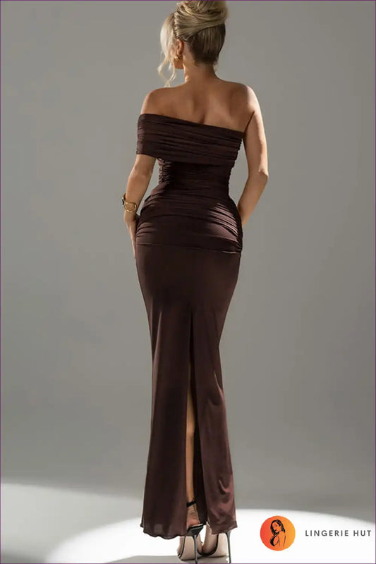 Women’s Backless Ruched Slit Maxi Dress - Summer Party Wear