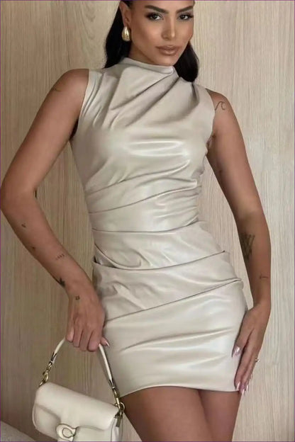 Women’s Faux Leather Bodycon Dress - Sleeveless Party Mini for Autumn, Bodycon, Clubwear, Leather,